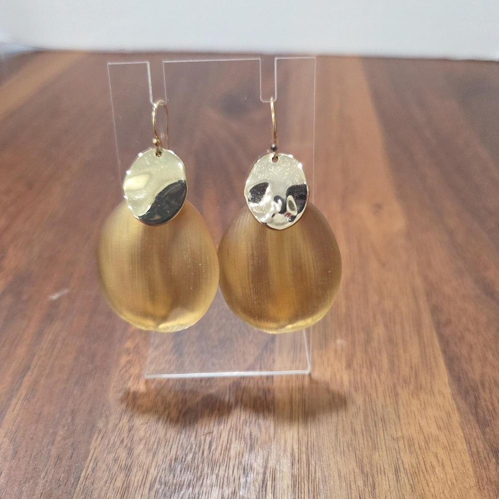Alexis Bittar Lucite Disk Drop Earrings Gold With Amber